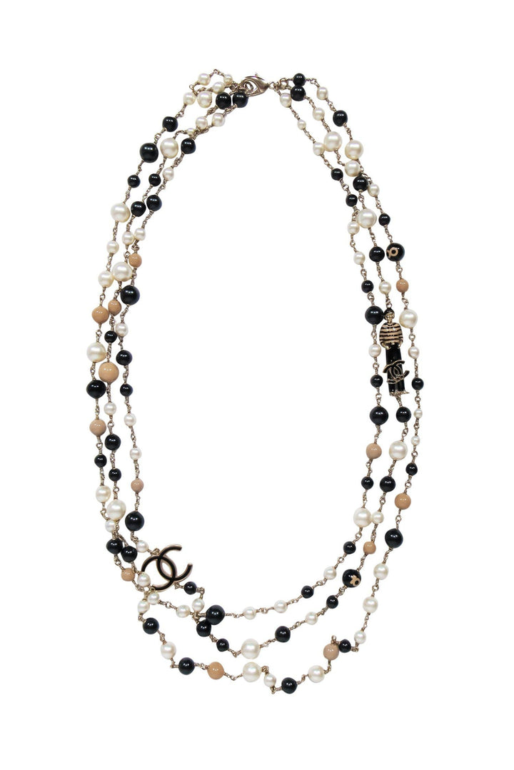 Top Quality Chanel - Black, White & Tan Faux Pearl Layered 100th Anniversary Necklace