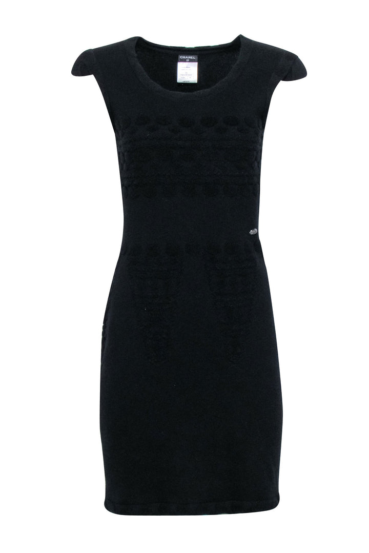Top Quality Chanel - Black Wool Blend Cap Sleeve Dress Sz 4
