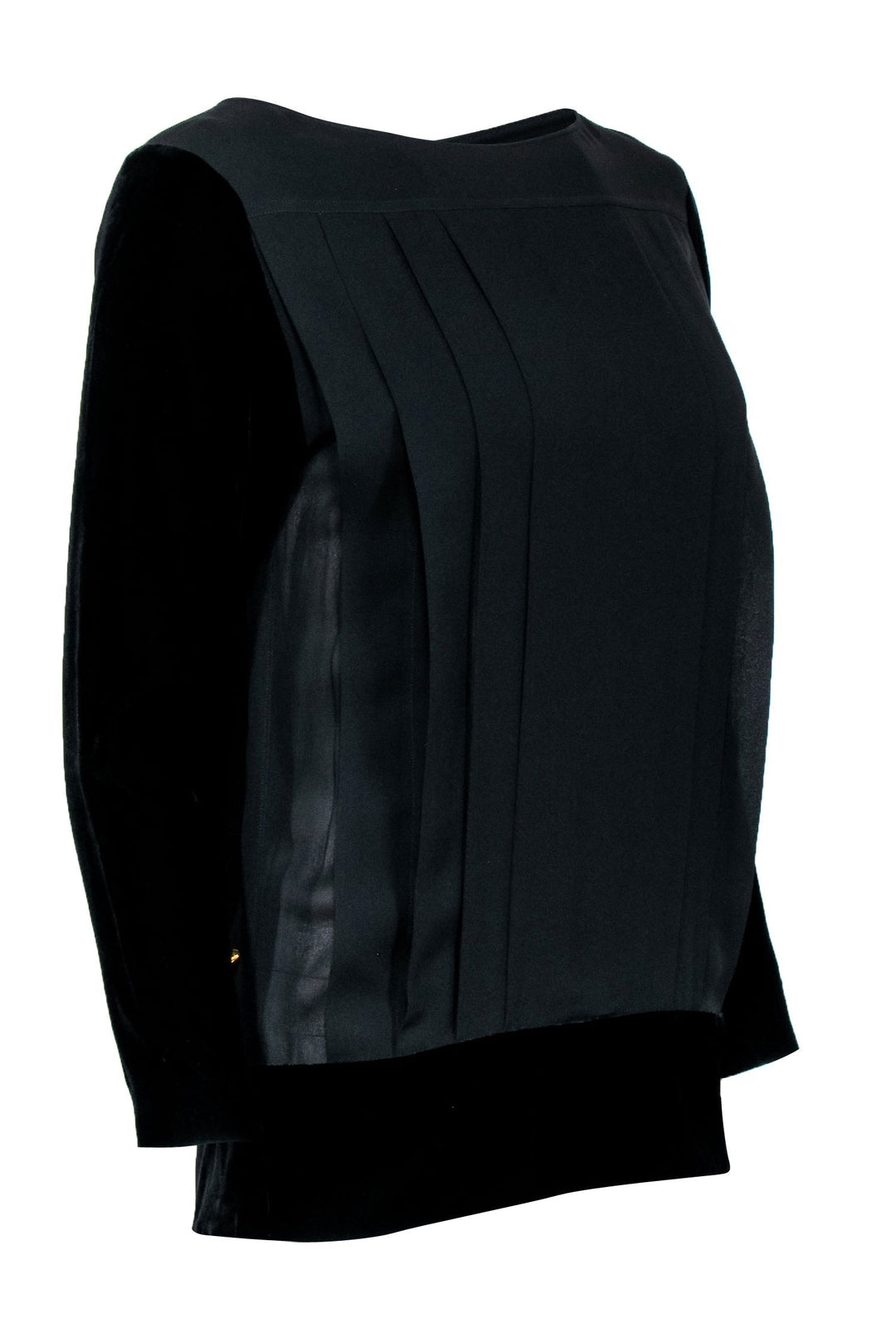 Top Quality Chanel -  Black w/ Velvet Long Sleeves & Button Back Sz S/M