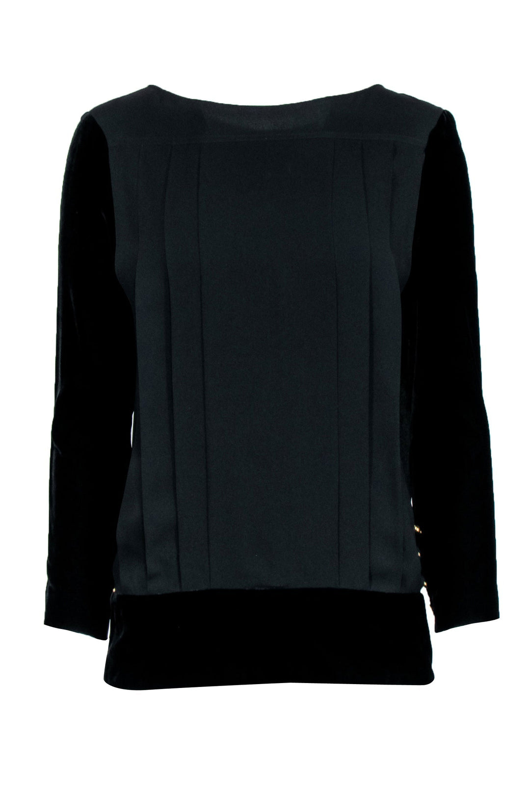 Top Quality Chanel -  Black w/ Velvet Long Sleeves & Button Back Sz S/M