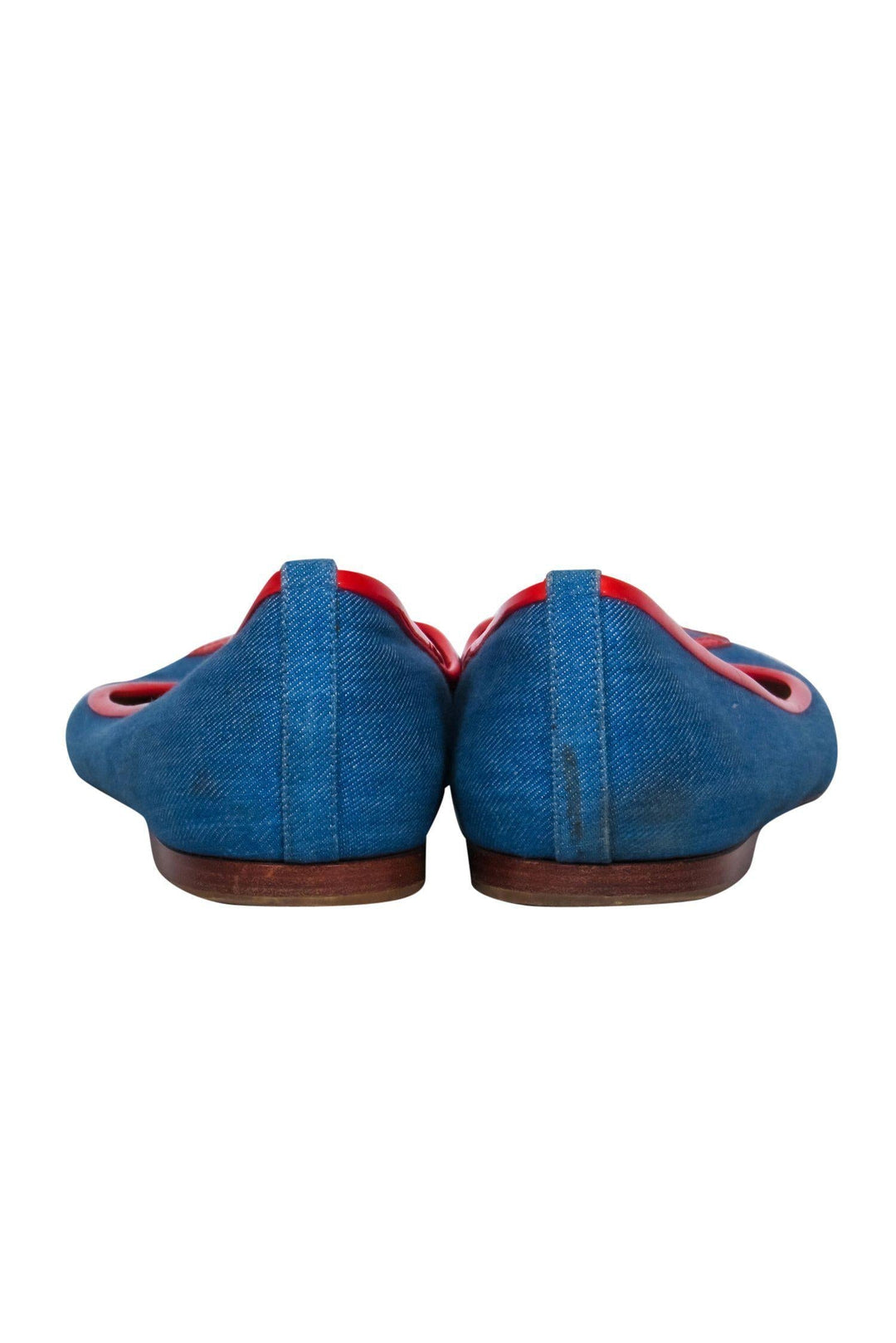 Top Quality Chanel - Blue Chambray Ballet Flats w/ Red Leather Trim Sz 10