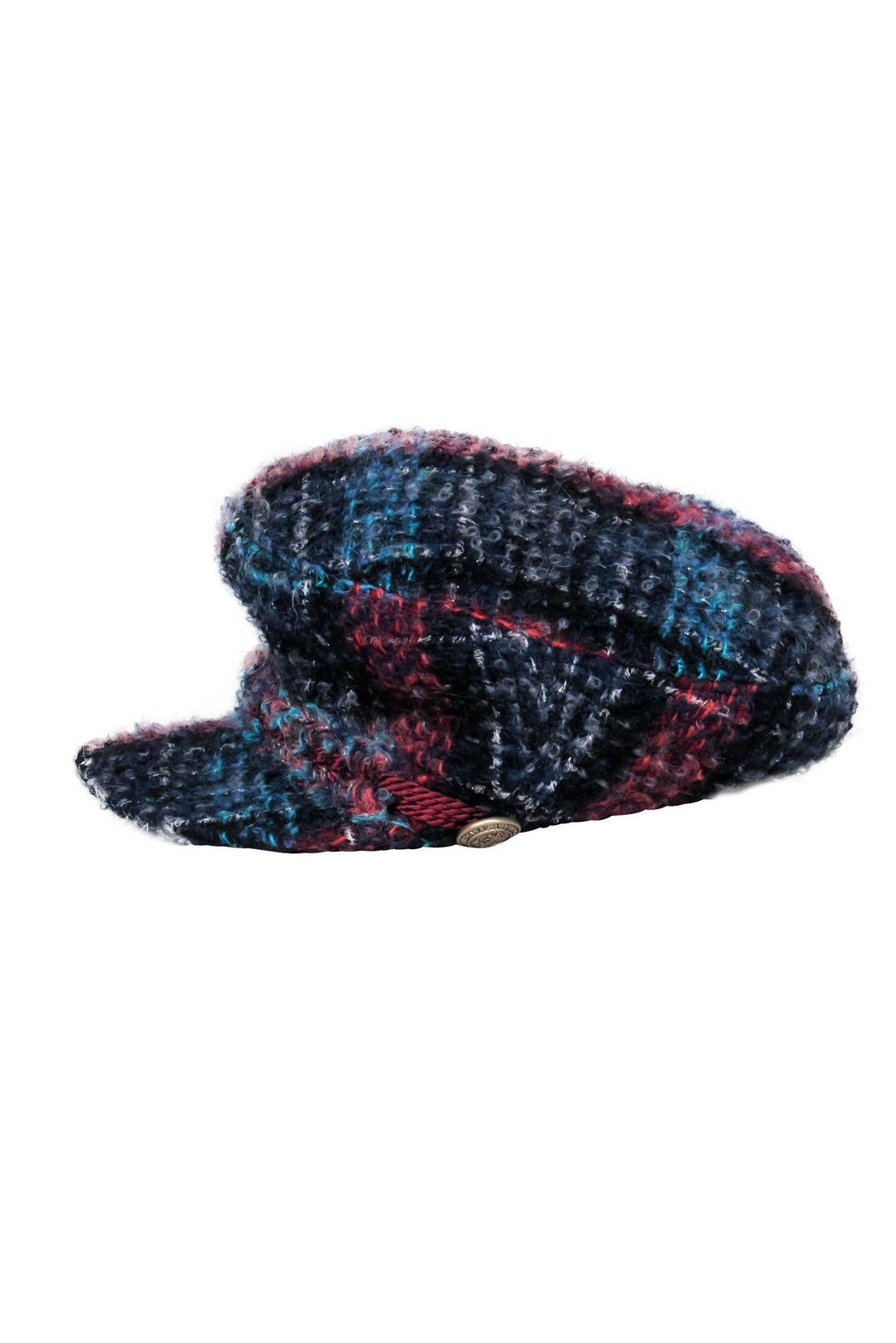 Top Quality Chanel - Blue, Navy & Red Tweed Newsboy Cap Sz S