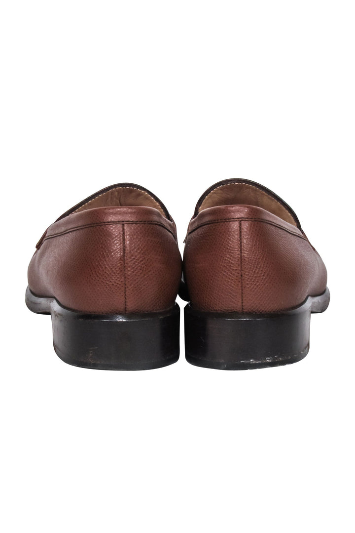 Top Quality Chanel - Brown Leather Loafers w/ Stitched Logo Sz 7.5