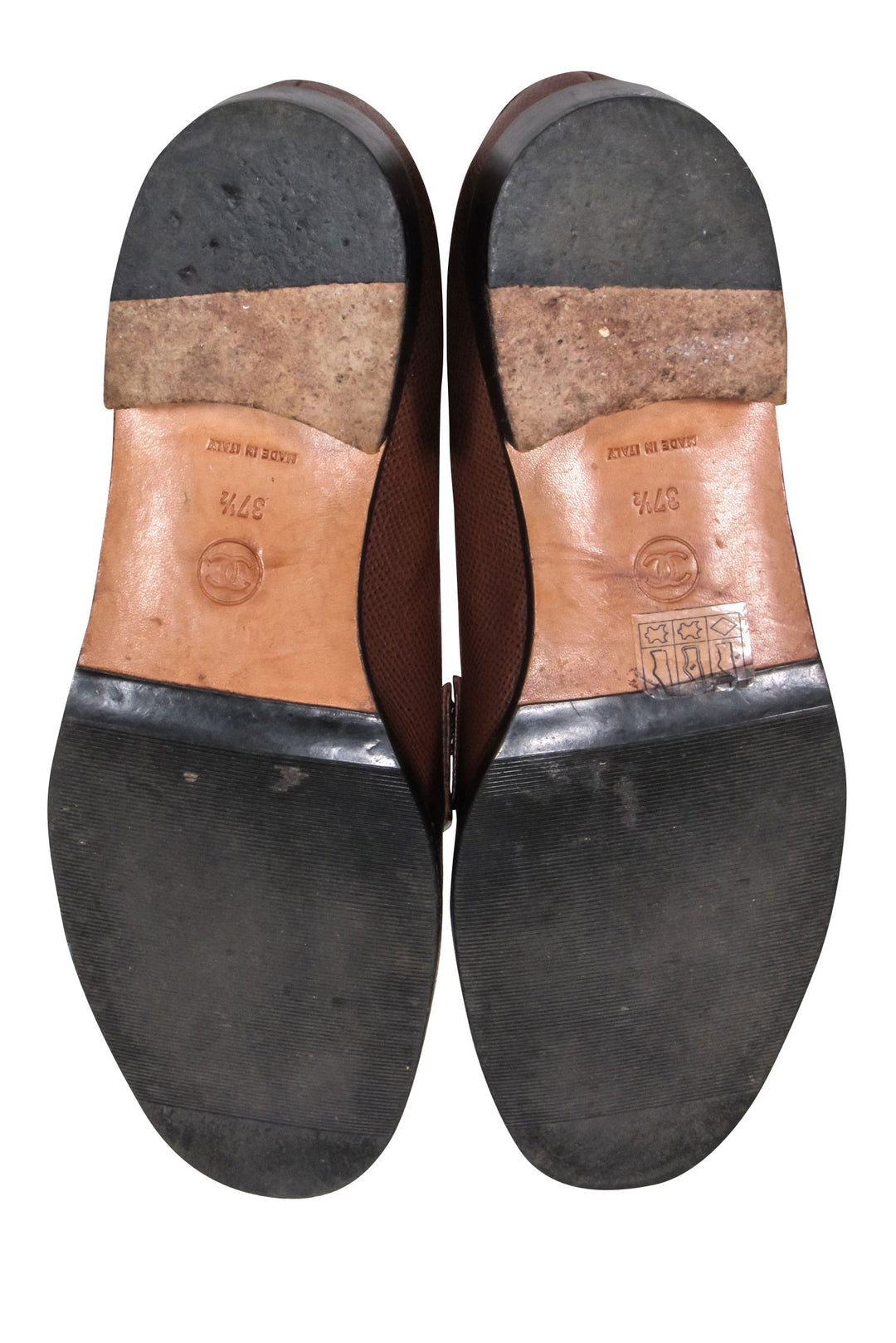 Top Quality Chanel - Brown Leather Loafers w/ Stitched Logo Sz 7.5