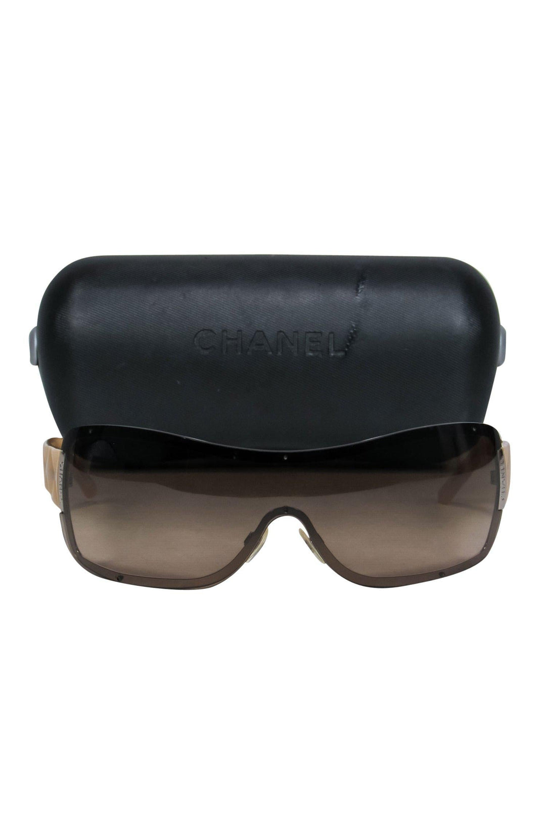 Top Quality Chanel - Brown & Tan Shield-Style Sunglasses