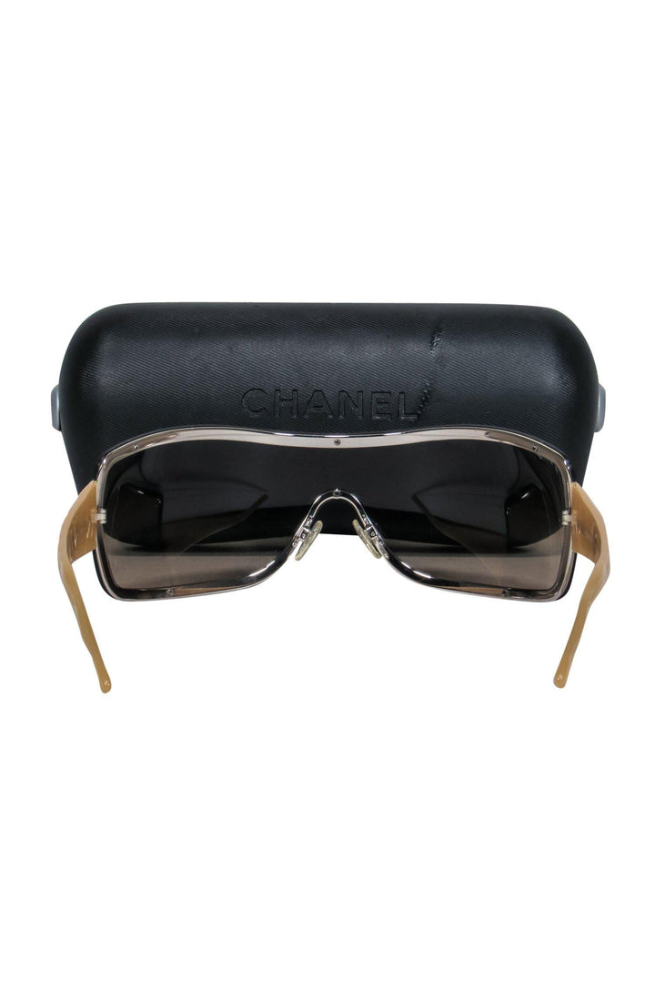 Top Quality Chanel - Brown & Tan Shield-Style Sunglasses