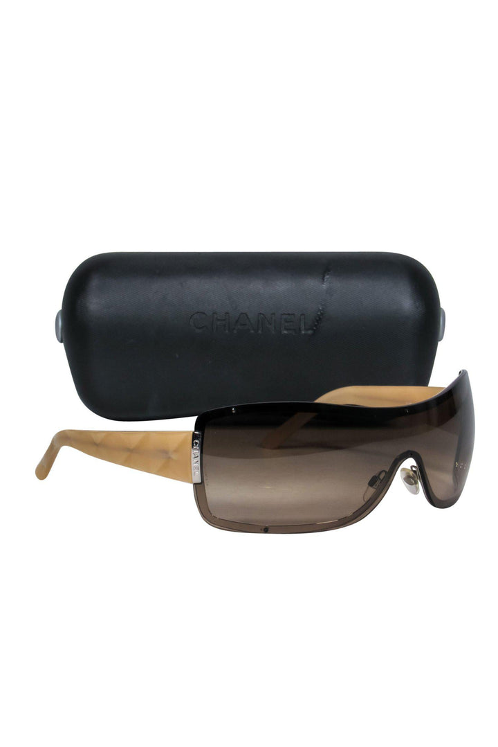 Top Quality Chanel - Brown & Tan Shield-Style Sunglasses