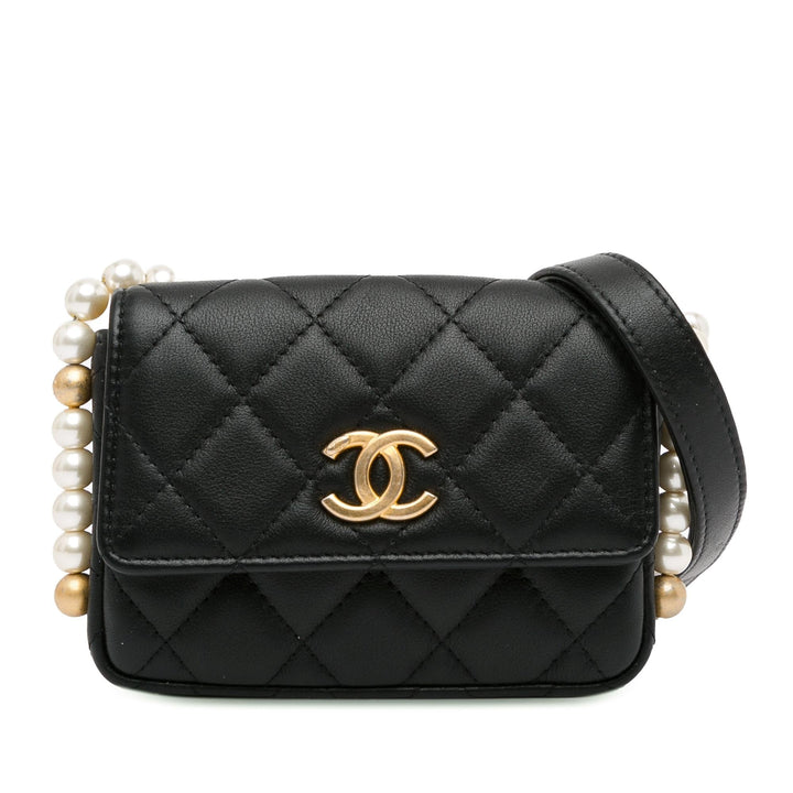 Top Quality Chanel CC Lambskin About Pearls Card Holder On Chain (SHG-viiUda)