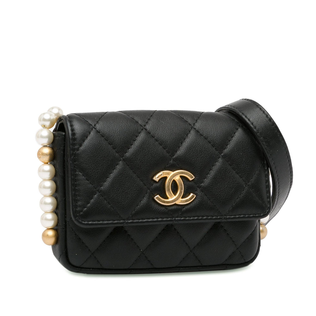 Top Quality Chanel CC Lambskin About Pearls Card Holder On Chain (SHG-viiUda)