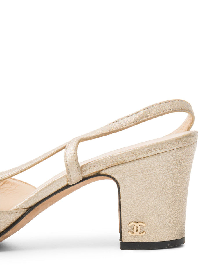 Top Quality Chanel CC Logo Cap Toe Slingback Heels Gold Black
