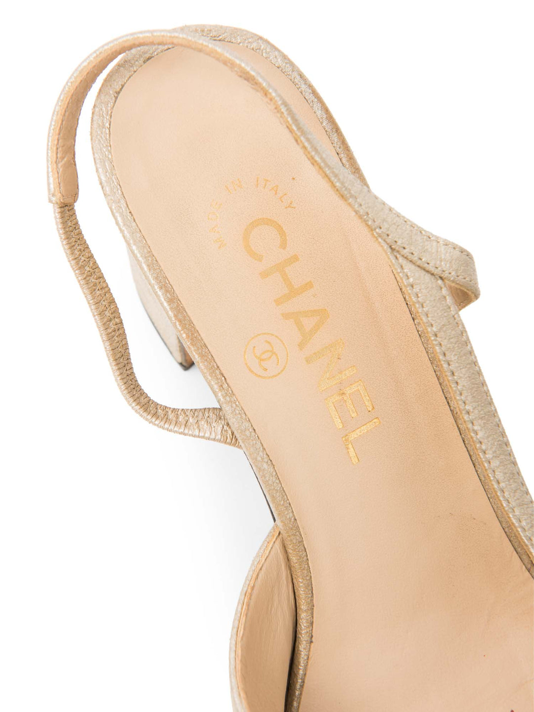 Top Quality Chanel CC Logo Cap Toe Slingback Heels Gold Black