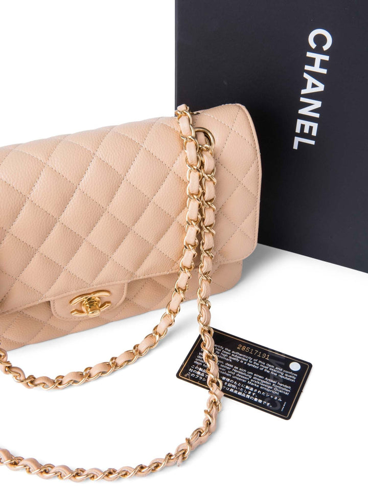Top Quality Chanel CC Logo Caviar Leather Double Flap Bag Beige Gold