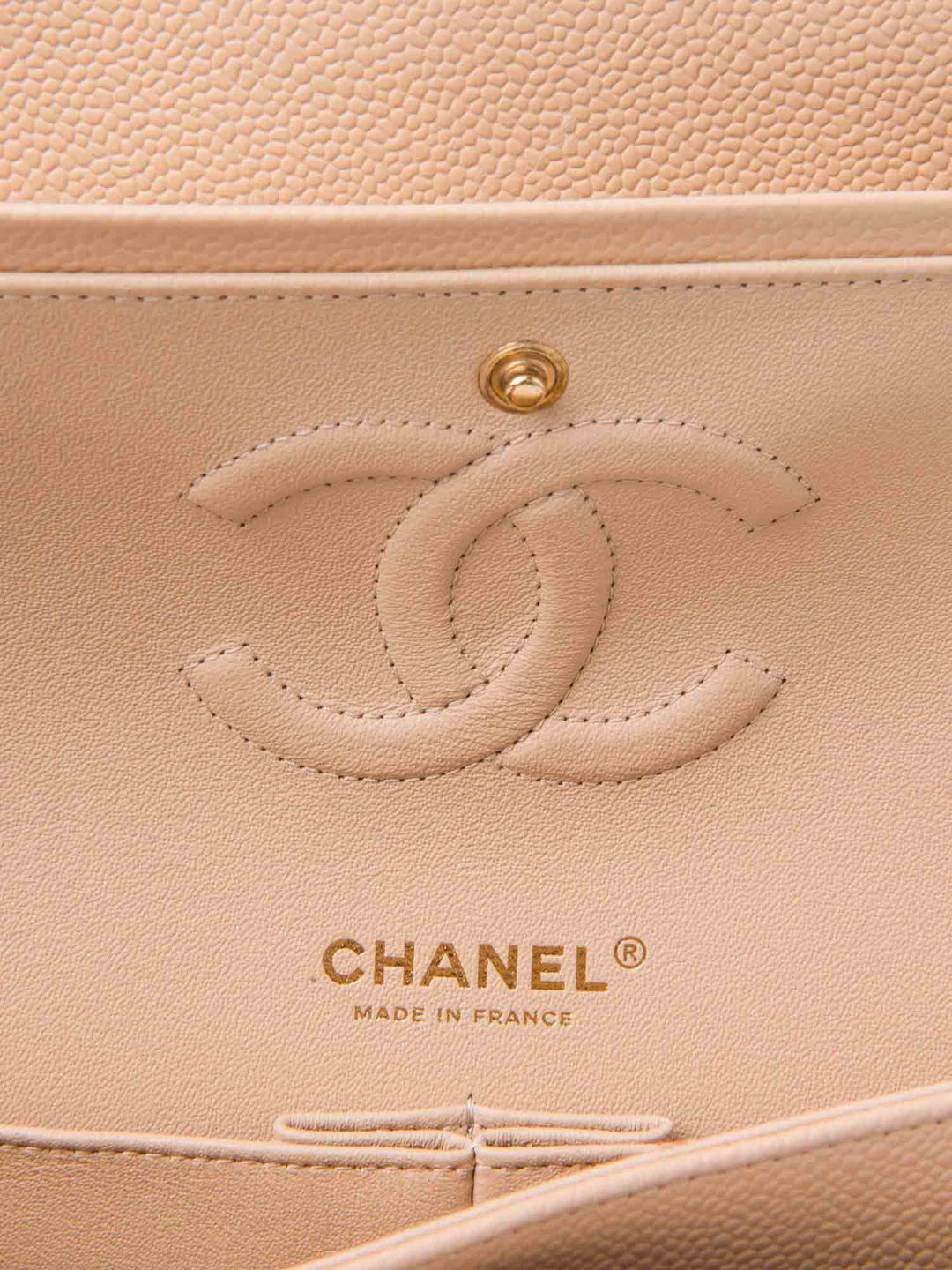 Top Quality Chanel CC Logo Caviar Leather Double Flap Bag Beige Gold