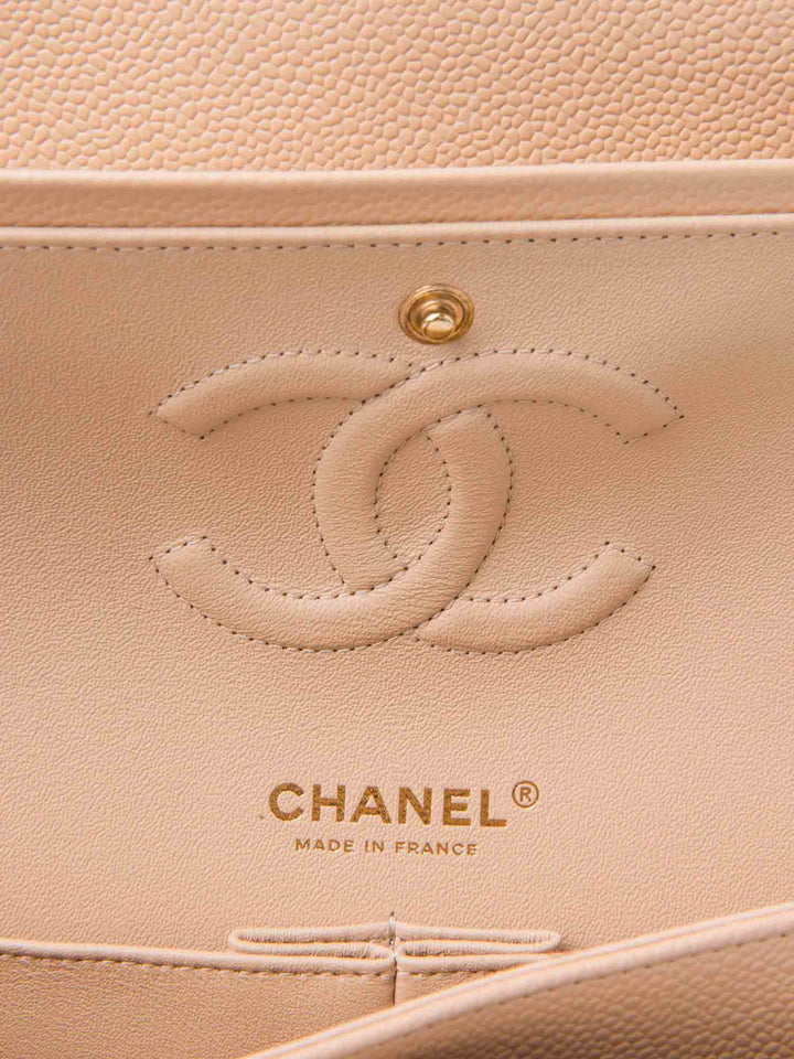 Top Quality Chanel CC Logo Caviar Leather Double Flap Bag Beige Gold