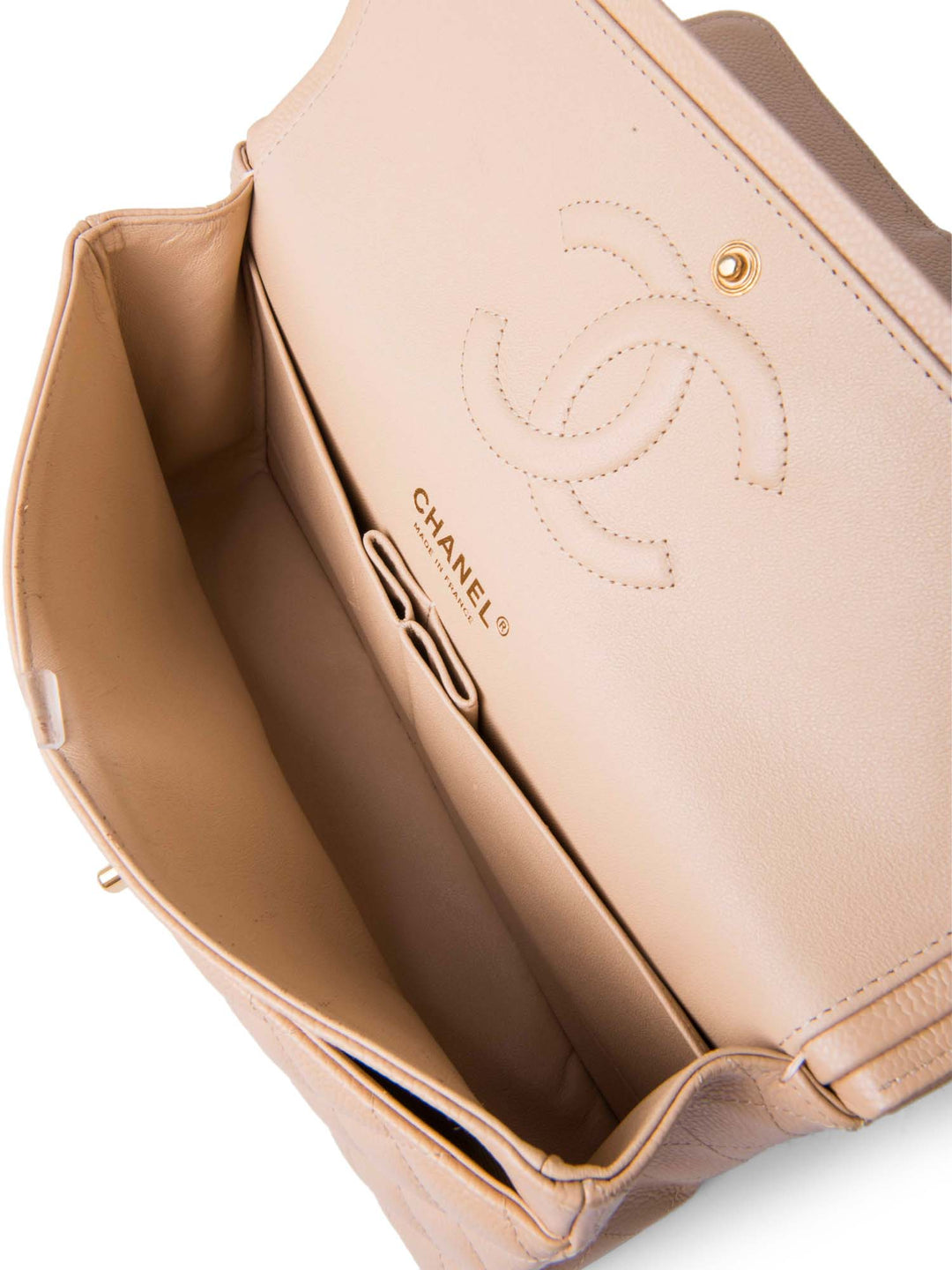 Top Quality Chanel CC Logo Caviar Leather Double Flap Bag Beige Gold
