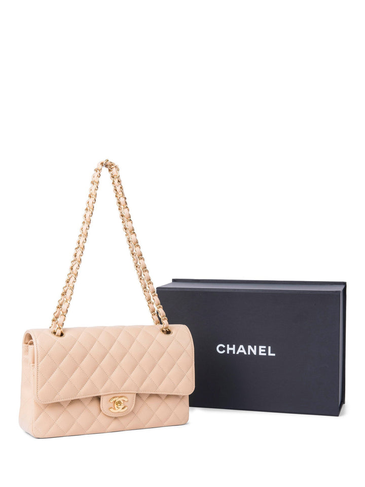 Top Quality Chanel CC Logo Caviar Leather Double Flap Bag Beige Gold