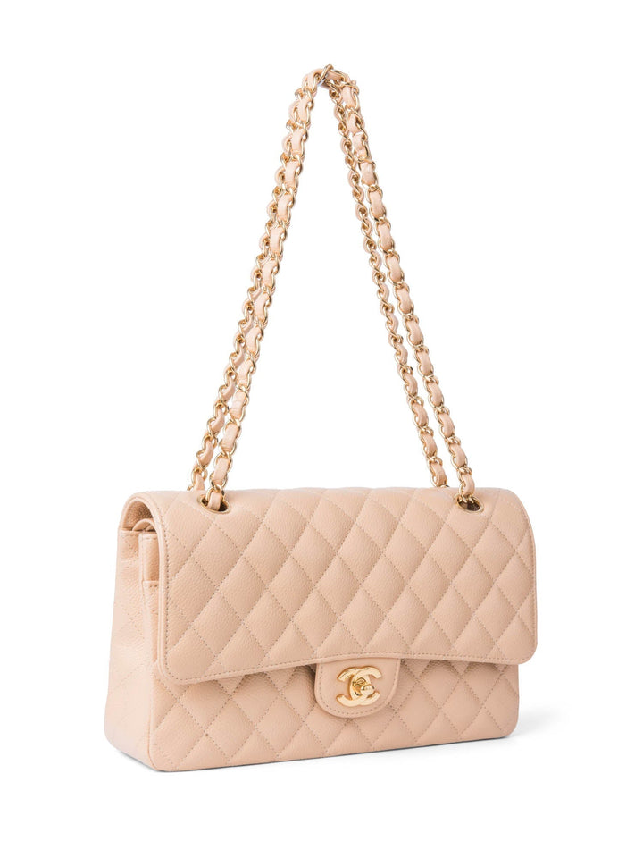 Top Quality Chanel CC Logo Caviar Leather Double Flap Bag Beige Gold