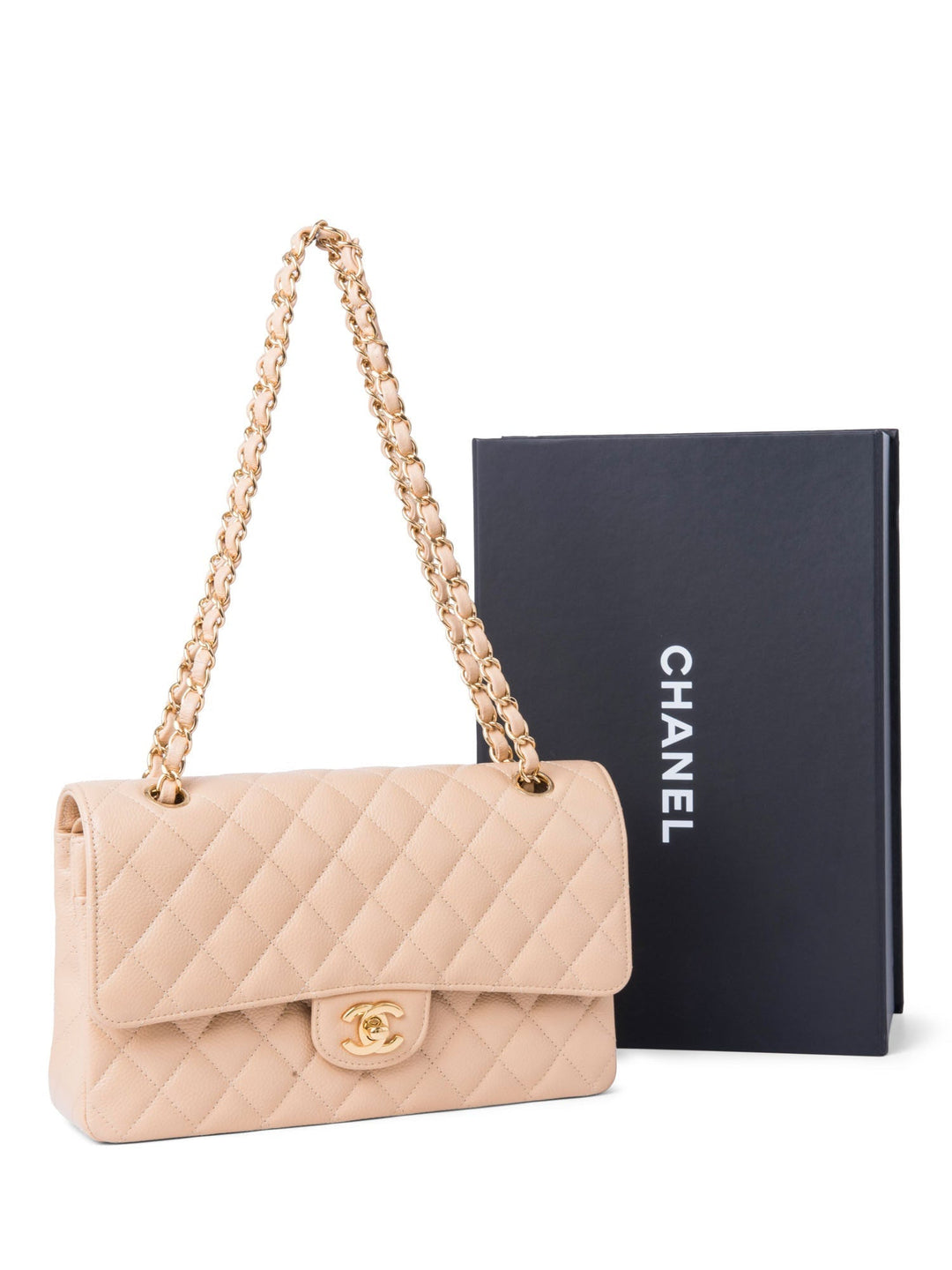 Top Quality Chanel CC Logo Caviar Leather Double Flap Bag Beige Gold