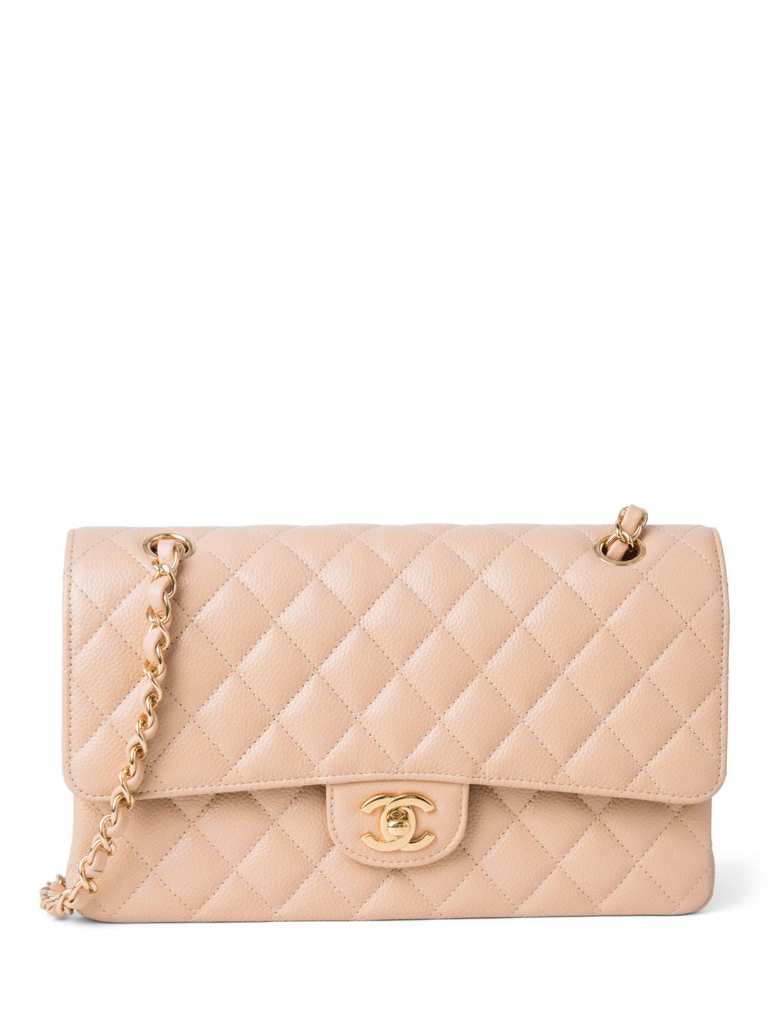 Top Quality Chanel CC Logo Caviar Leather Double Flap Bag Beige Gold