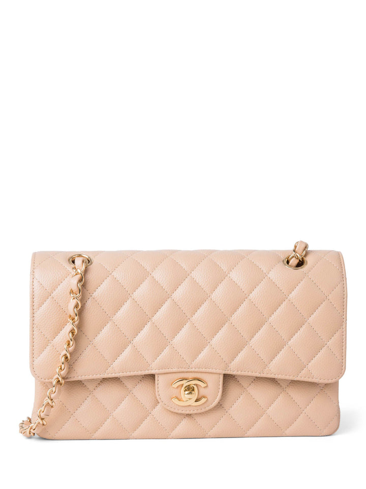 Top Quality Chanel CC Logo Caviar Leather Double Flap Bag Beige Gold