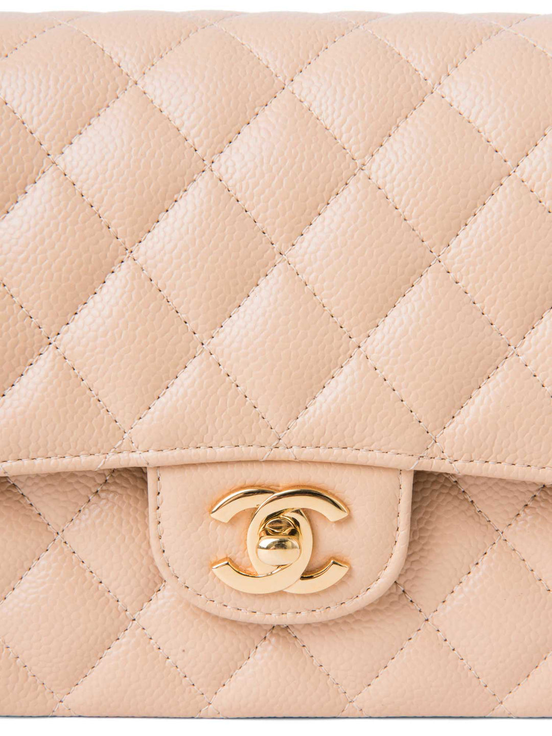 Top Quality Chanel CC Logo Caviar Leather Double Flap Bag Beige Gold