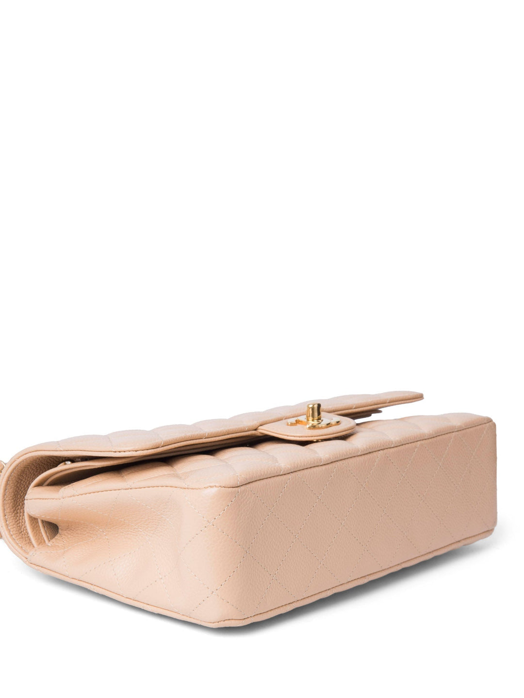 Top Quality Chanel CC Logo Caviar Leather Double Flap Bag Beige Gold