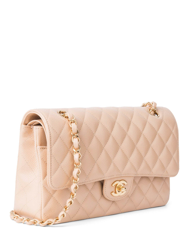Top Quality Chanel CC Logo Caviar Leather Double Flap Bag Beige Gold