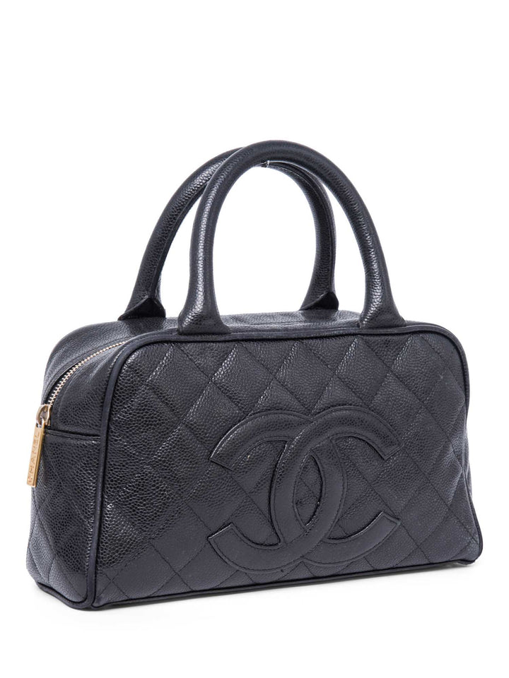 Top Quality Chanel CC Logo Caviar Leather Mini Boston Bag Black