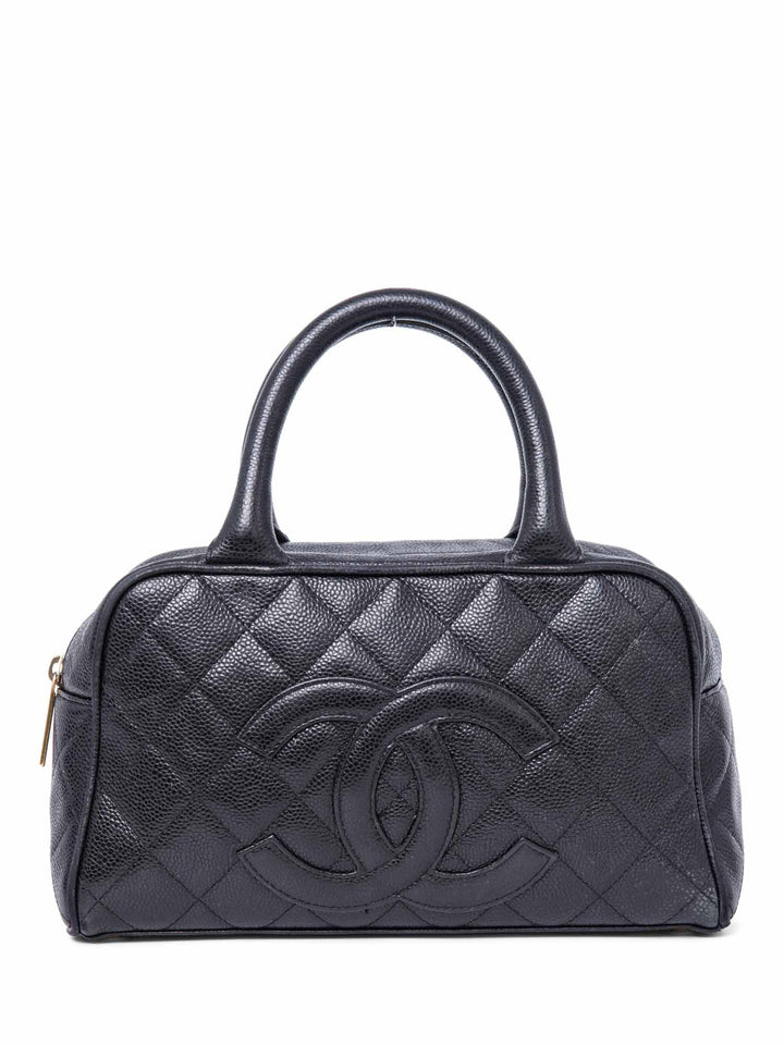 Top Quality Chanel CC Logo Caviar Leather Mini Boston Bag Black