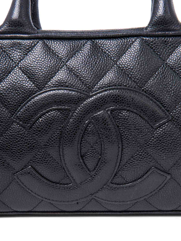 Top Quality Chanel CC Logo Caviar Leather Mini Boston Bag Black
