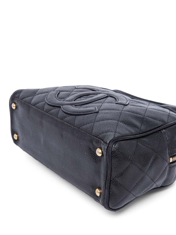 Top Quality Chanel CC Logo Caviar Leather Mini Boston Bag Black
