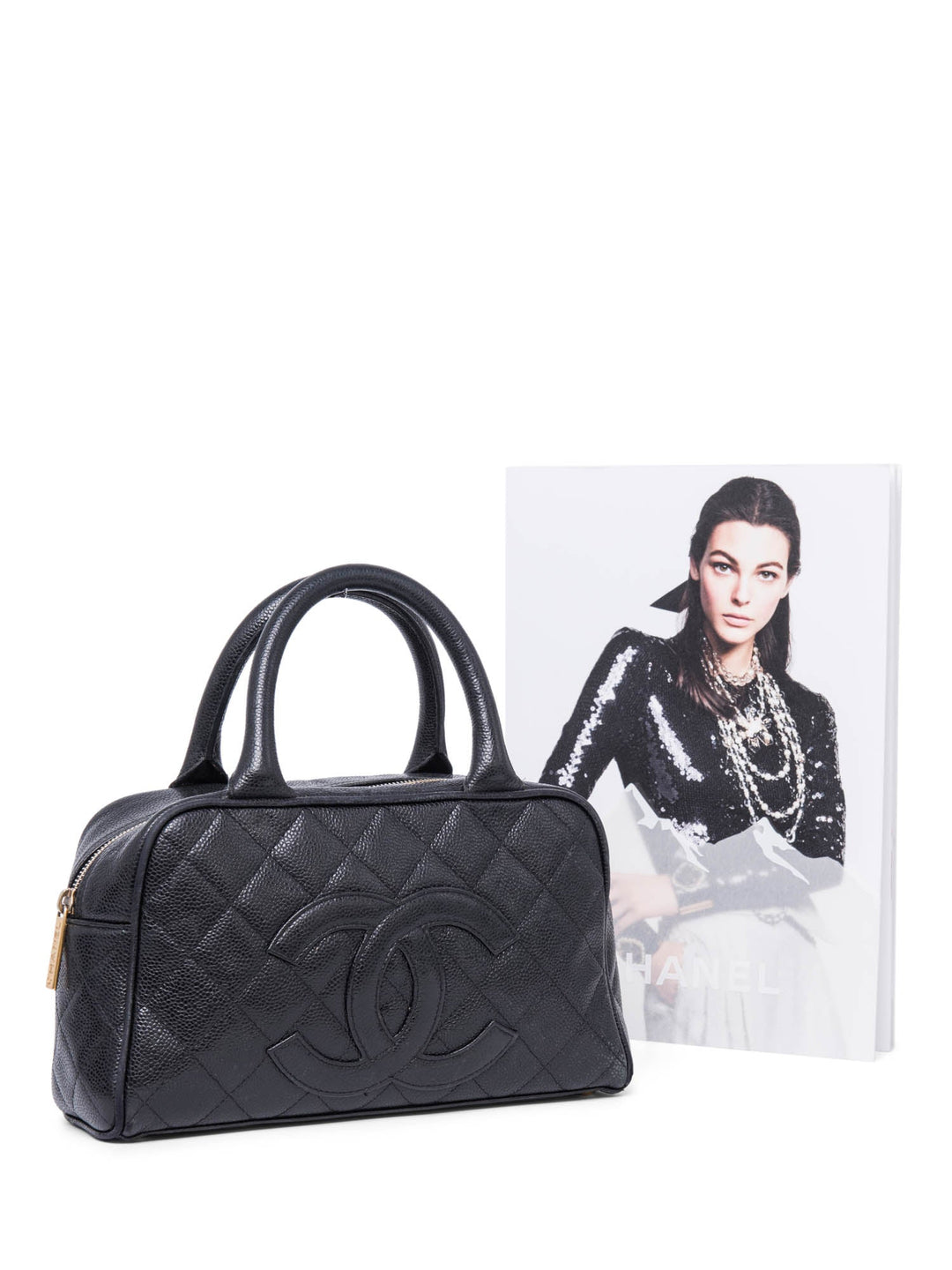 Top Quality Chanel CC Logo Caviar Leather Mini Boston Bag Black