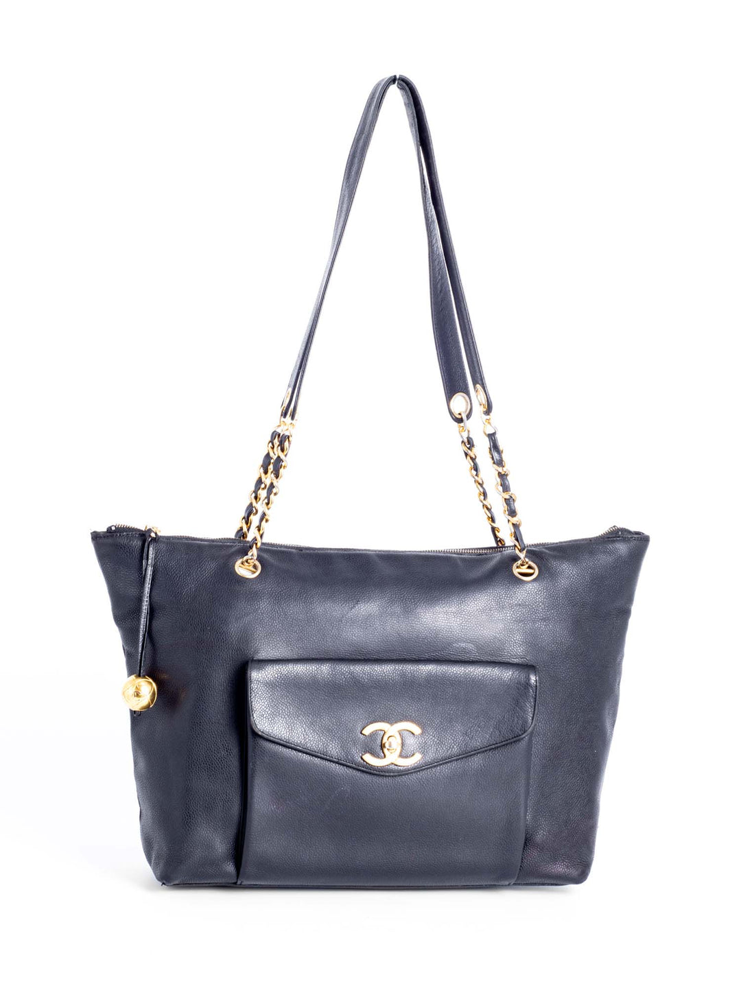 Top Quality Chanel CC Logo Caviar Leather Shopper Bag Black