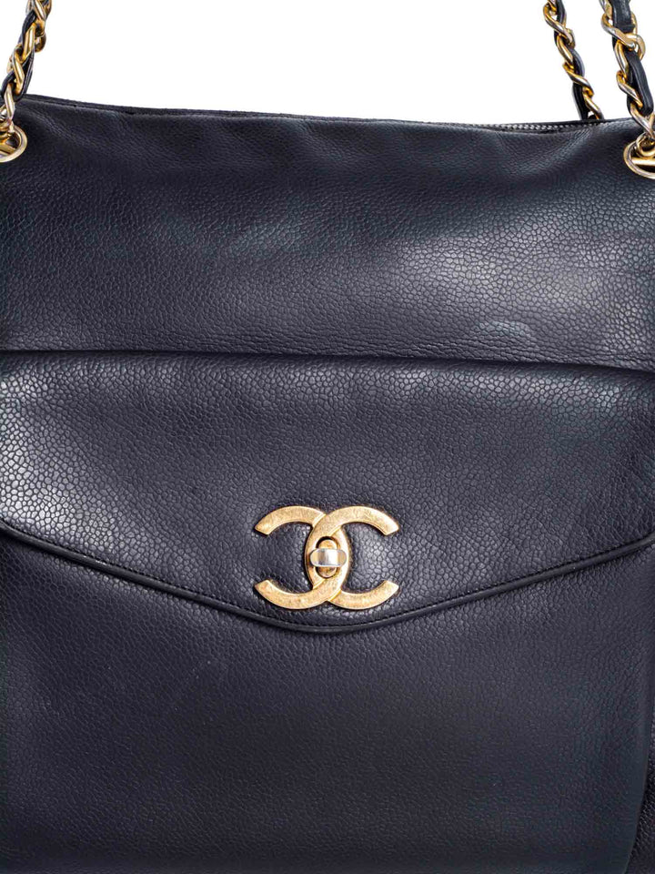 Top Quality Chanel CC Logo Caviar Leather Shopper Bag Black