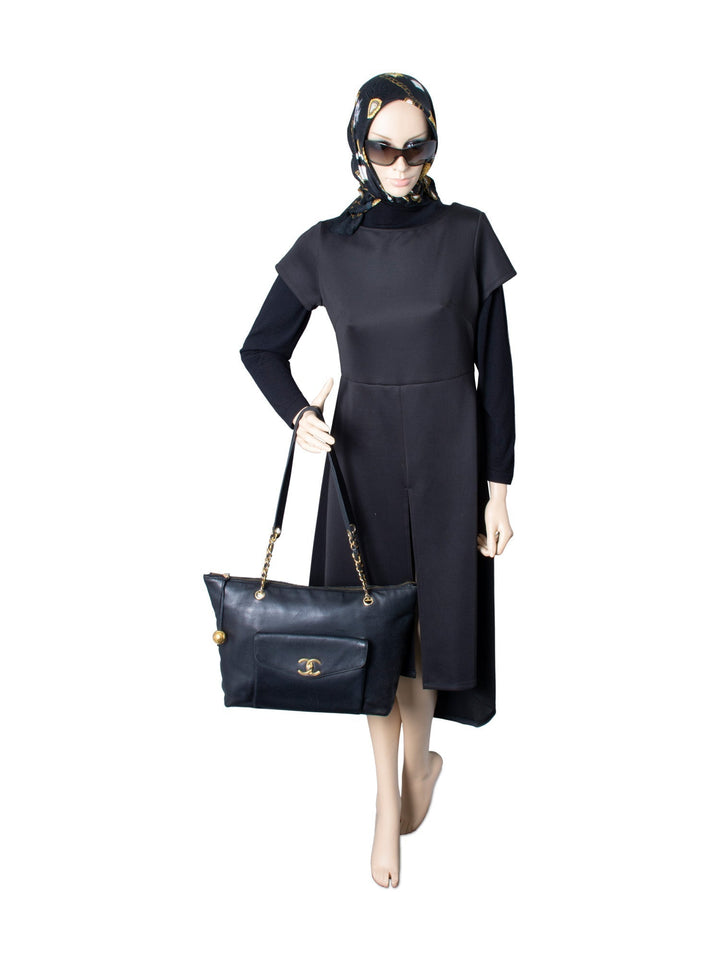 Top Quality Chanel CC Logo Caviar Leather Shopper Bag Black