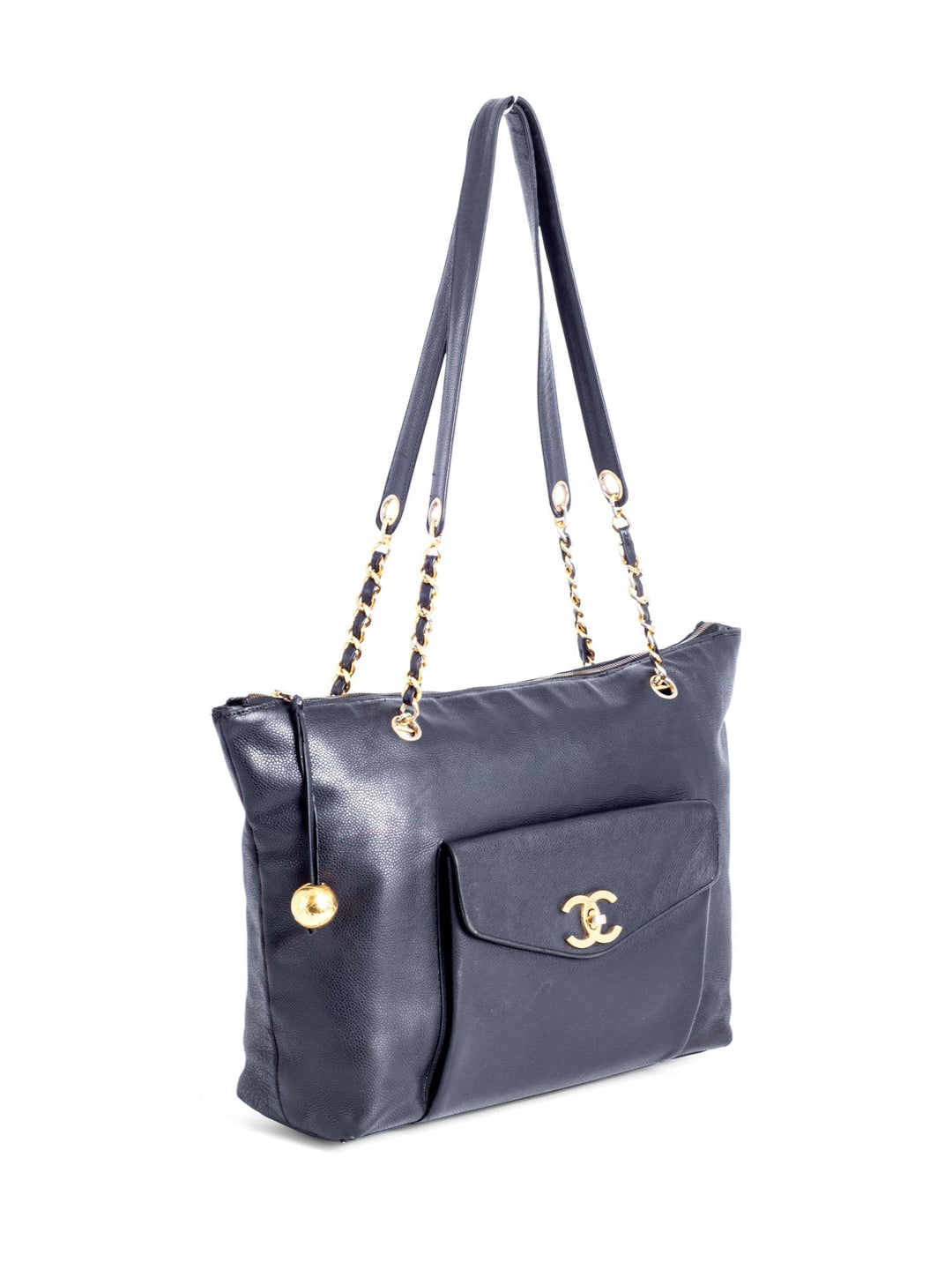 Top Quality Chanel CC Logo Caviar Leather Shopper Bag Black