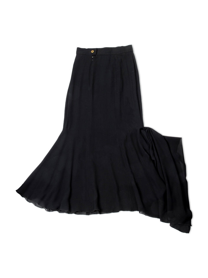Top Quality Chanel CC Logo Chiffon Silk Maxi Asymmetrical Skirt Black