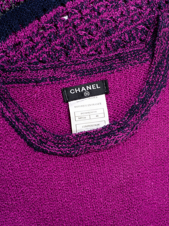 Top Quality Chanel CC Logo Knitted Sparkly Dress Purple