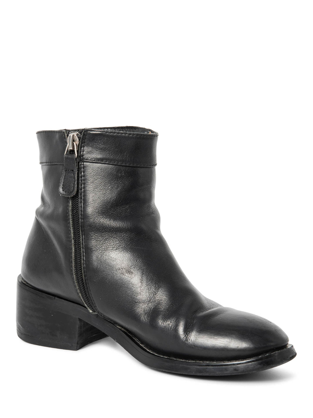 Top Quality Chanel CC Logo Leather Ankle Biker Boots Black Silver