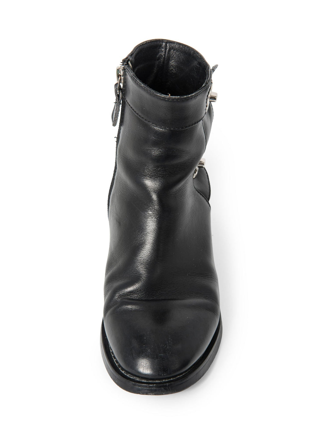 Top Quality Chanel CC Logo Leather Ankle Biker Boots Black Silver