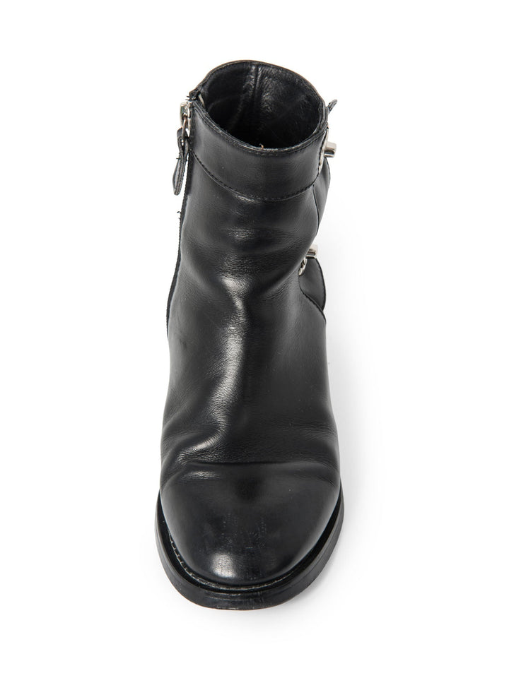 Top Quality Chanel CC Logo Leather Ankle Biker Boots Black Silver