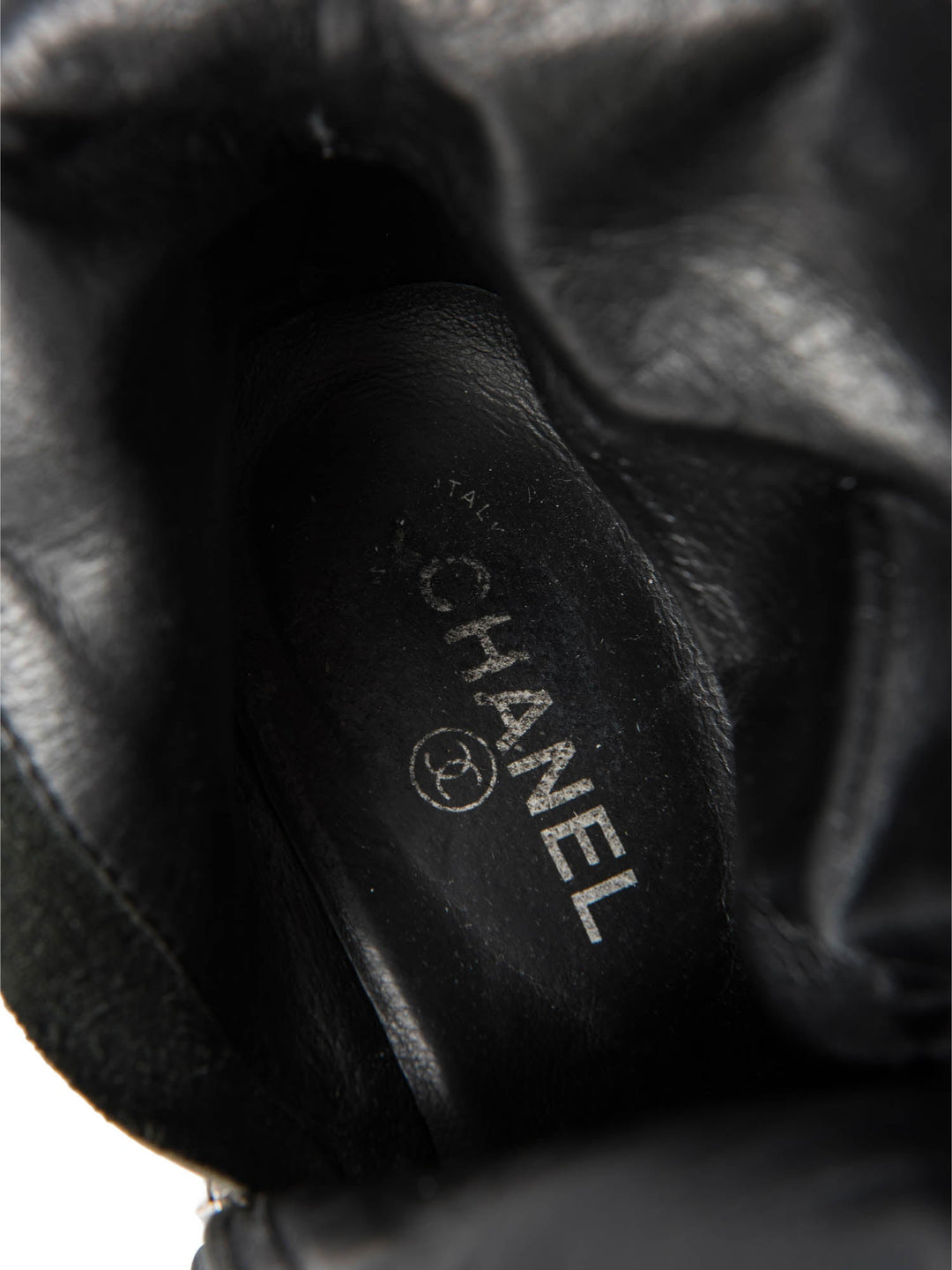 Top Quality Chanel CC Logo Leather Ankle Biker Boots Black Silver