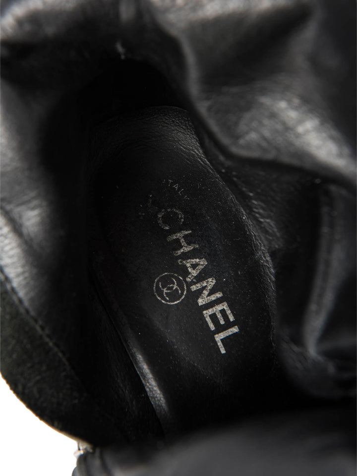 Top Quality Chanel CC Logo Leather Ankle Biker Boots Black Silver