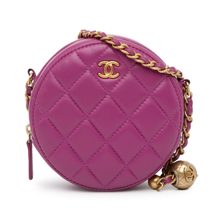 Top Quality Chanel CC Quilted Lambskin Pearl Crush Round Clutch with Chain (SHG-oOV0JN)