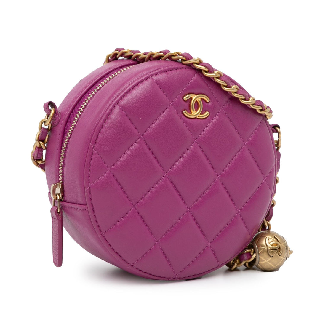 Top Quality Chanel CC Quilted Lambskin Pearl Crush Round Clutch with Chain (SHG-oOV0JN)