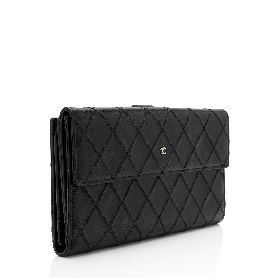 Top Quality Chanel Calfskin Diamond Wild Stitch French Purse Wallet (SHF-snVzTa)