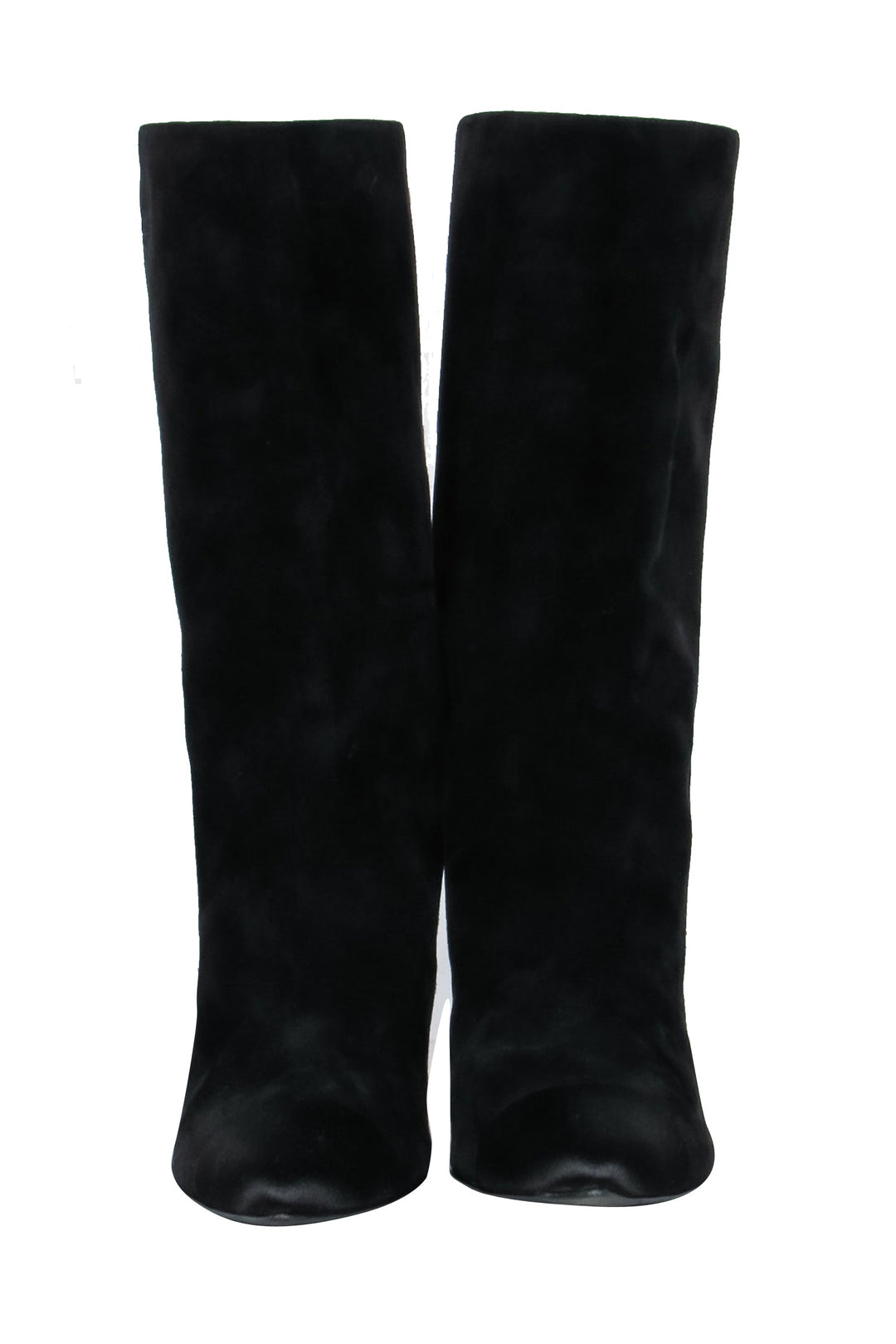 Top Quality Chanel - Cap Toe Mid-Calf Black Suede Boots w/ Embroidery Sz 8