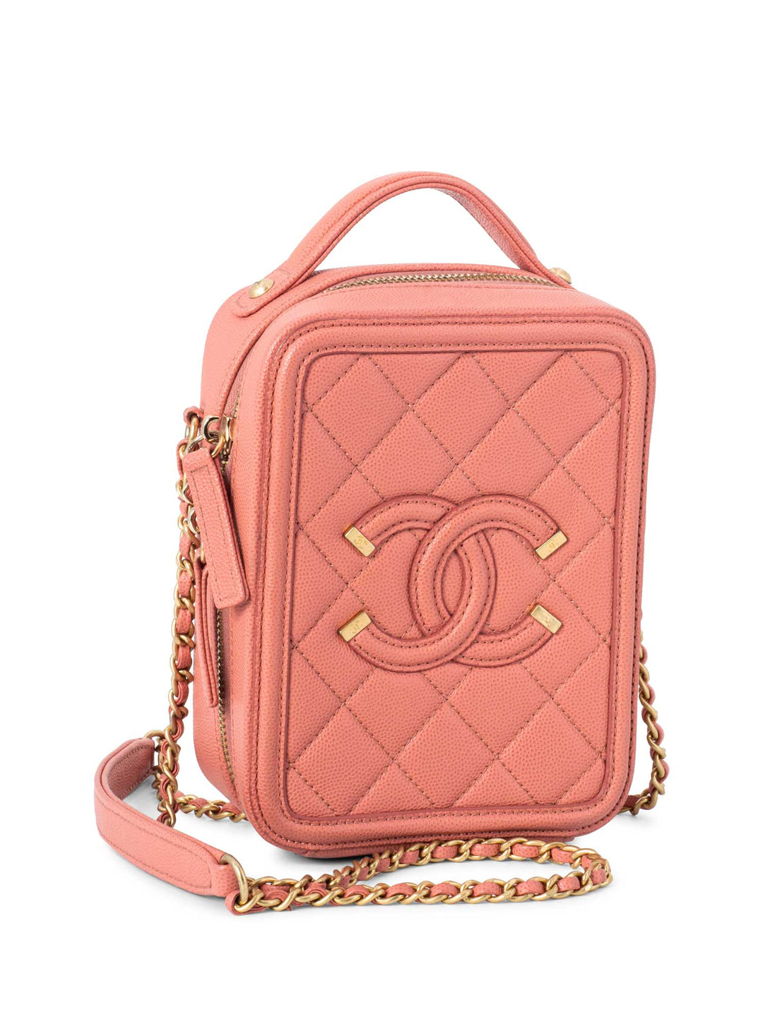 Chanel Caviar Quilted CC North South Filigree Vanity Case Pink