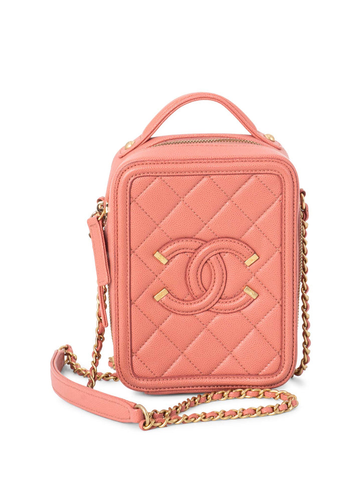 Chanel Caviar Quilted CC North South Filigree Vanity Case Pink