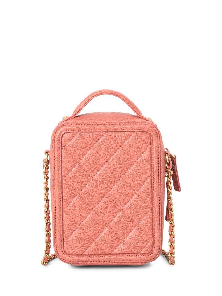 Chanel Caviar Quilted CC North South Filigree Vanity Case Pink